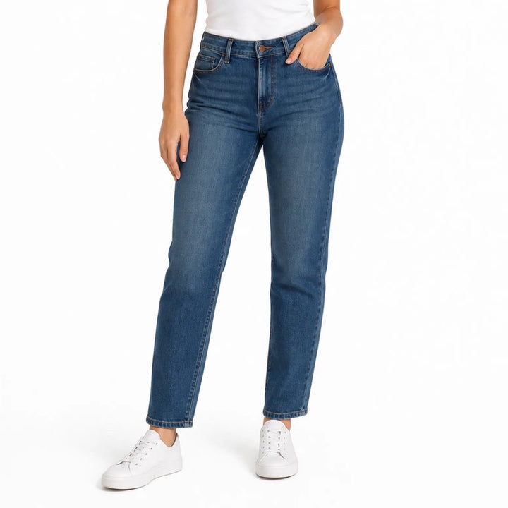 Old Navy Power Slim Straight Jeans Womens 8 Short Medium Wash Blue Stretch Denim