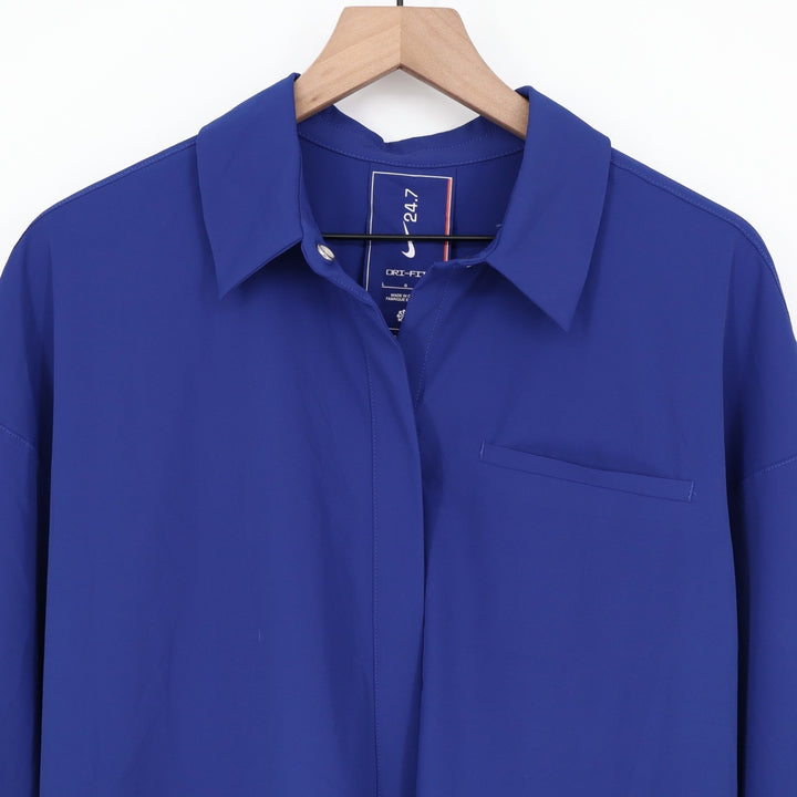 Nike 24.7 Dri-FIT Womens Long Sleeve Snap Front Shirt Blue L NWT