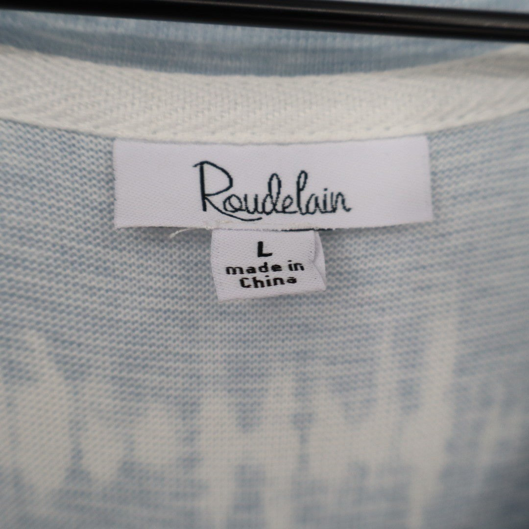 Roudelain 2-PC Pajamas Set Womens Large Blue White Striped Stretch High Low Hem