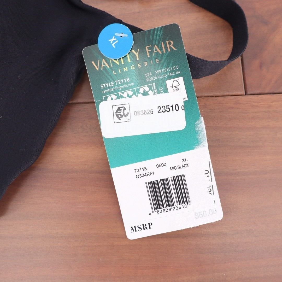 Vanity Fair Beauty Back Simple Sizing Bra Women's XL Black Stretch Wireless