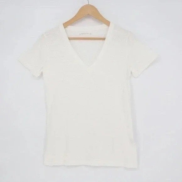 American Giant Premium Slub T-Shirt Womens M White Cotton V-Neck Short Sleeve