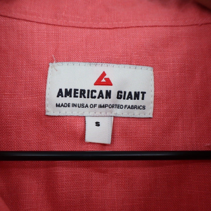 American Giant Coral Linen Short Sleeve Button Up Shirt Top Size S