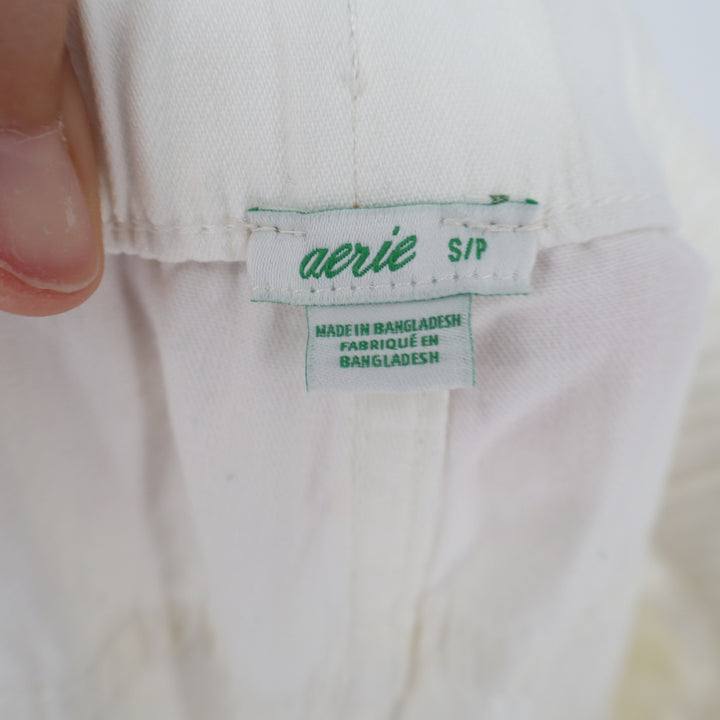 Aerie Cream Distressed Cotton Pull On Jogger Pants Small Off White