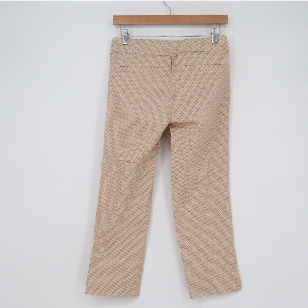 Adrienne Vittadini Tan Geometric Print Ankle Pants Womens Size 2 Slim Stretch