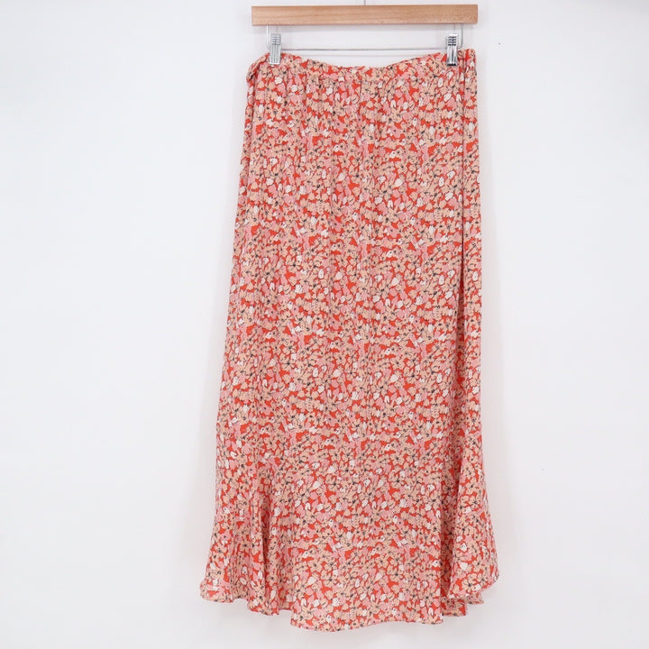 Max Studio Skirt Women's M Floral Ruffle High-Low Orange Pink Excellent