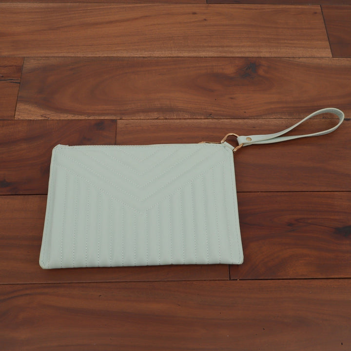 A New Day Mint Green Quilted Chevron Wristlet Clutch Zip Pouch Bag Gold Tone