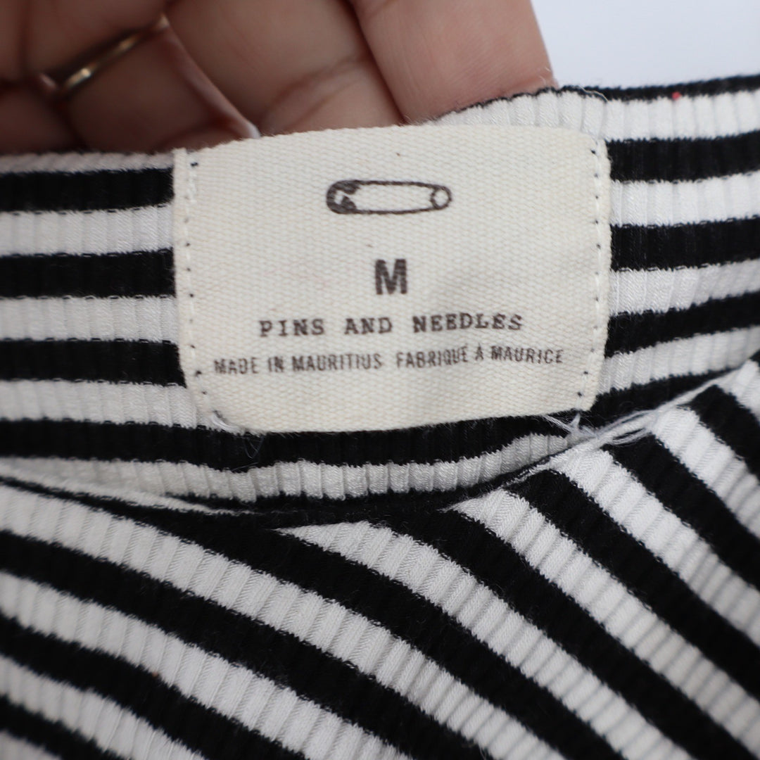 Pins and Needles Urban Outfitters Striped Ruffle Cold Shoulder Crop Top Black M