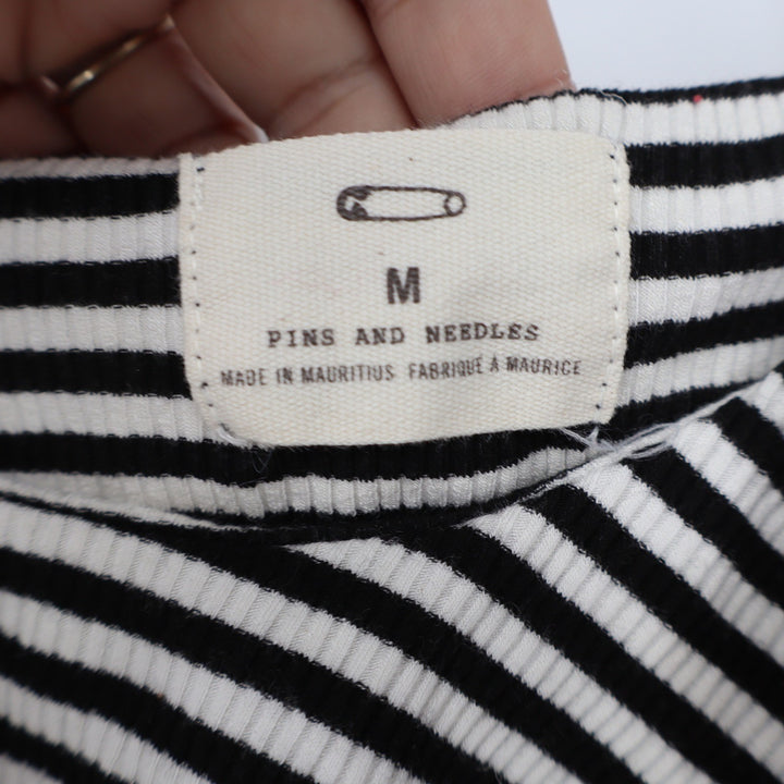 Pins and Needles Urban Outfitters Striped Ruffle Cold Shoulder Crop Top Black M