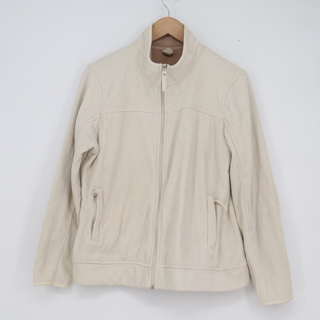 Merona Womens Full Zip Fleece Jacket Cream Off-White Mock Neck Size L