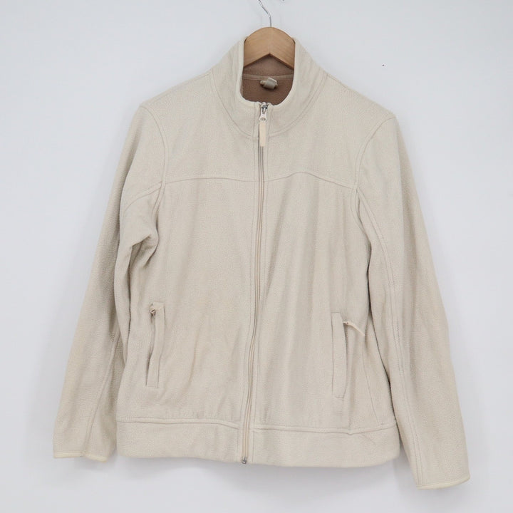 Merona Womens Full Zip Fleece Jacket Cream Off-White Mock Neck Size L