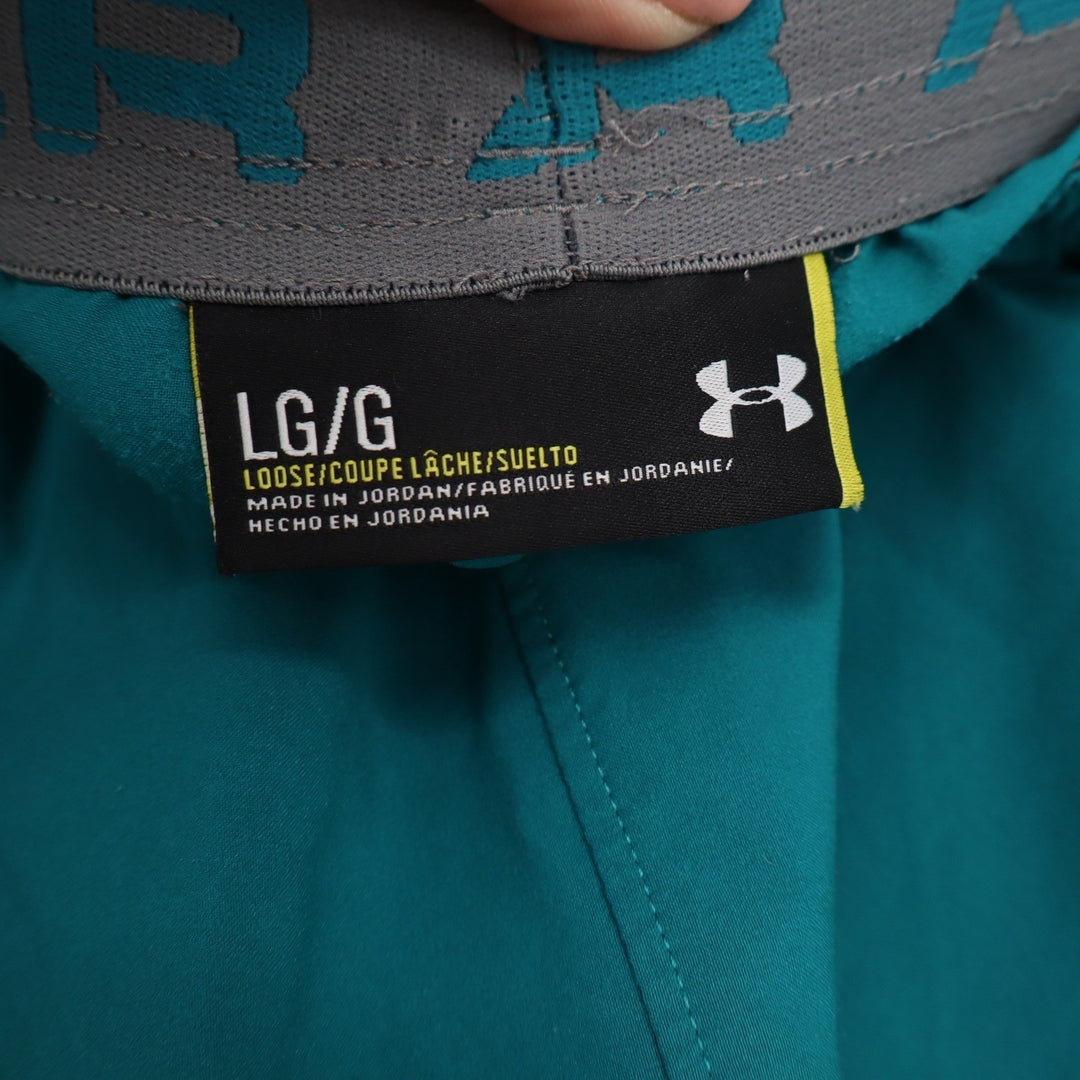 Under Armour Mens Teal Green Athletic Shorts Loose Fit Grey Trim Size Large