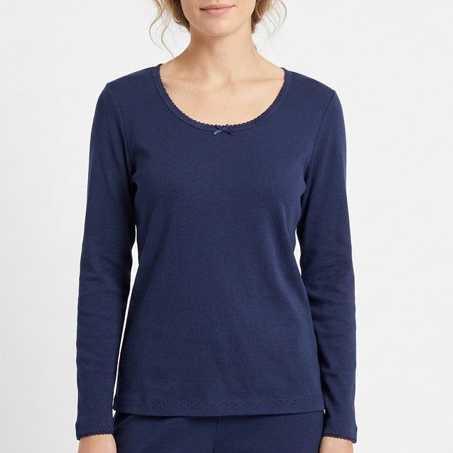 Charter Club T-Shirt Womens Large Navy Cotton Round Neck Long Sleeve Pullover