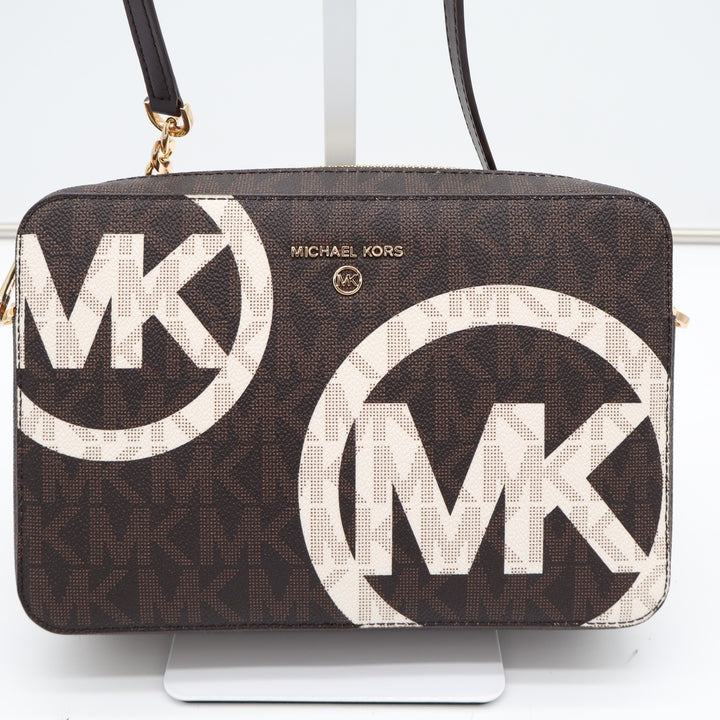 Michael Kors Jet Set Large East West Crossbody Bag Brown Monogram Logo Print