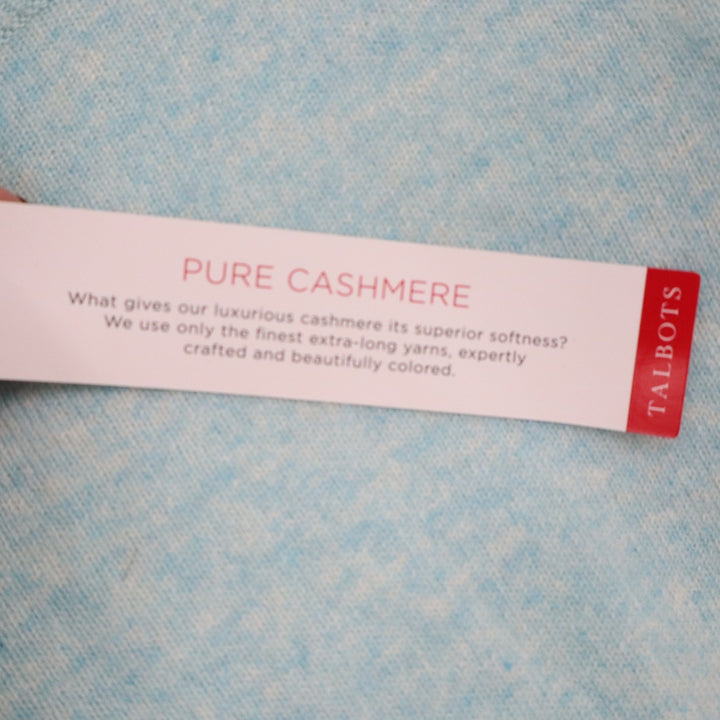 Talbots Pure Cashmere Crewneck Sweater Light Blue Heathered Knit Size L