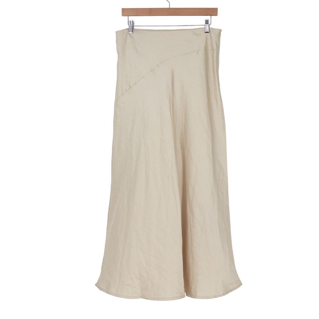 Cider Beige Satin Maxi Slip Skirt High Waisted Champagne L