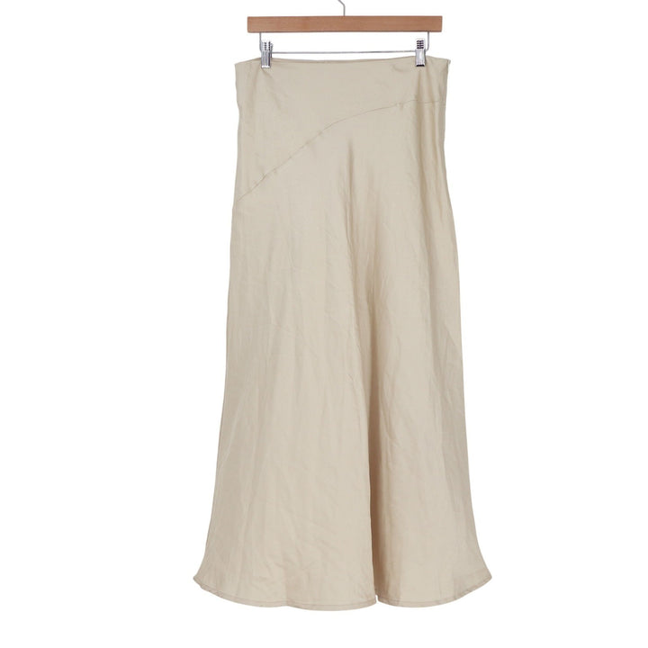 Cider Beige Satin Maxi Slip Skirt High Waisted Champagne L