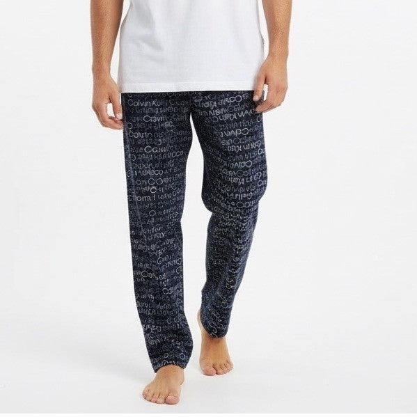 Calvin Klein Men's Pajama Pants Lounge Sleepwear L Navy All Over Logo Print