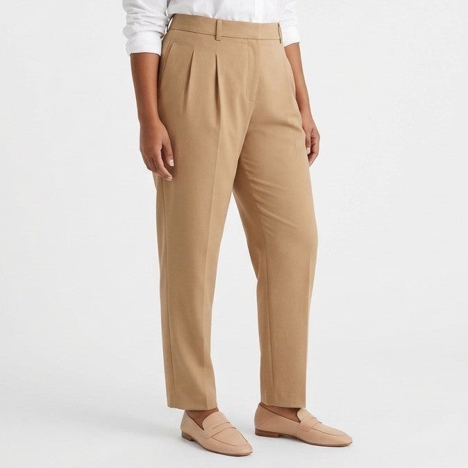 Zara Trouser Pants Womens Medium Brown Viscose Stretch Pleated Business Career