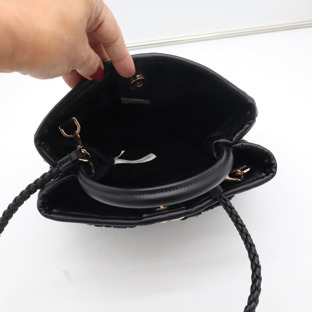 A New Day Black Woven Vegan Leather Crossbody Bag Gold Hardware Braided Strap