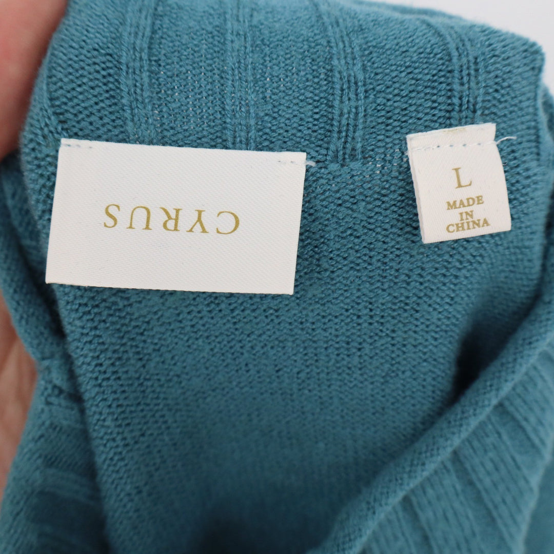 Cyrus Teal Blue Mock Neck Long Sleeve Knit Sweater Large