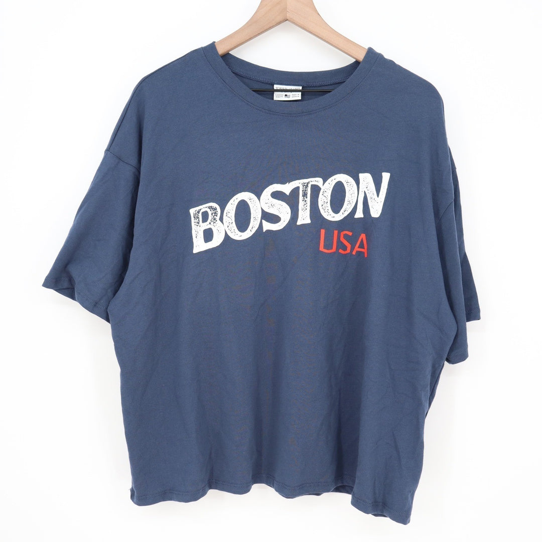 Where Im From Boston USA Graphic T-Shirt Women's XL Navy Blue Cotton Boxy Fit