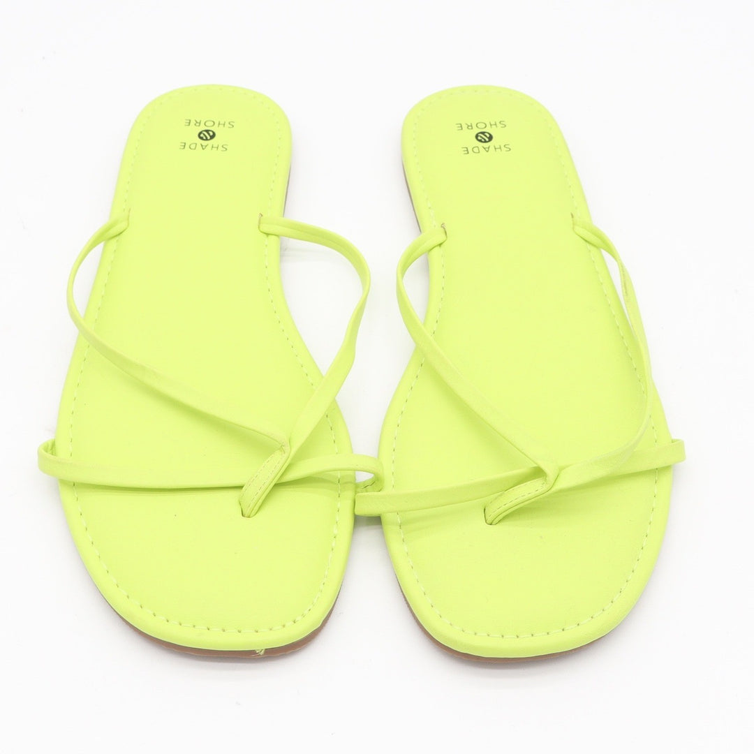 Shade & Shore Womens Neon Lime Green Strappy Thong Sandals Square Toe Size 10
