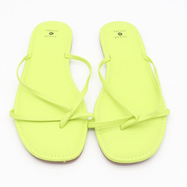 Shade & Shore Womens Neon Lime Green Strappy Thong Sandals Square Toe Size 10