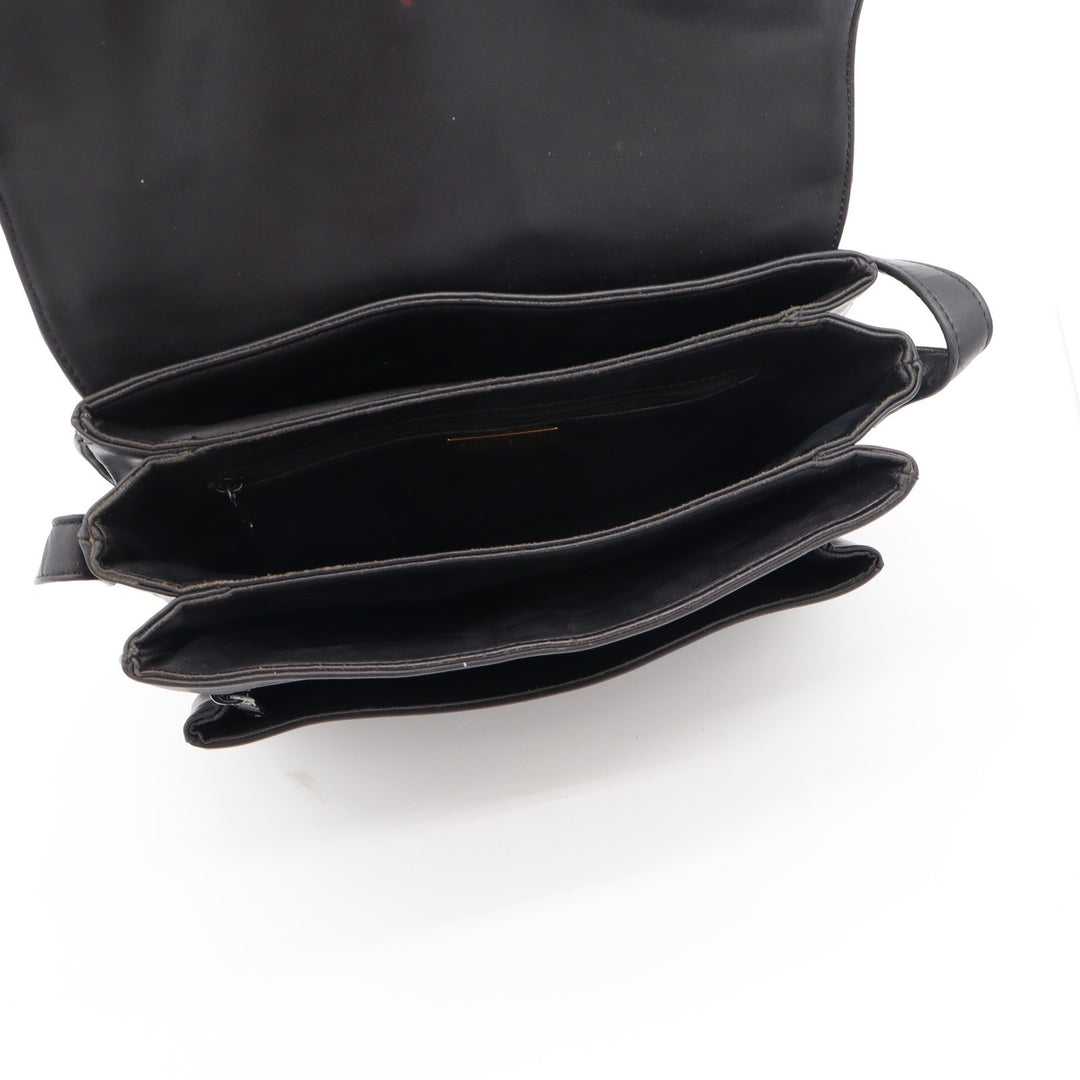 Giani Bernini Shoulder Bag Womens Medium Flap Over Black Leather Multi Pocket
