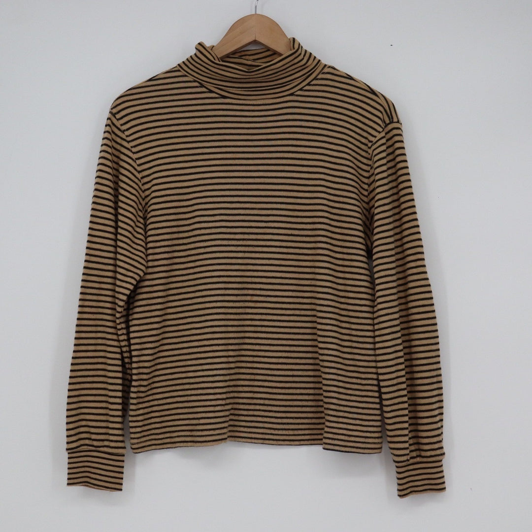 Maxwell Jason Vintage Tan Black Striped Turtleneck Long Sleeve Knit Top Medium