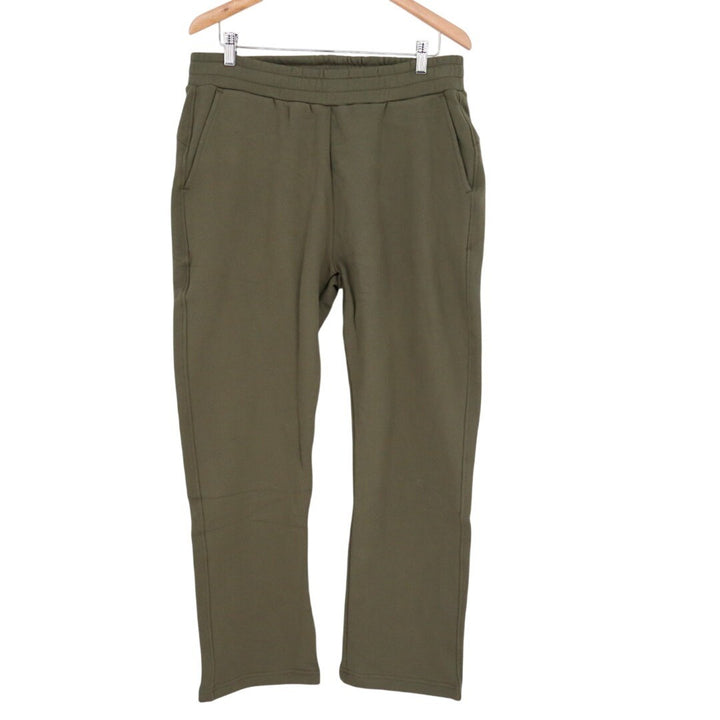 American Giant Sweatpants Men L Green Cotton Slash Pockets Fleece Lined Straight