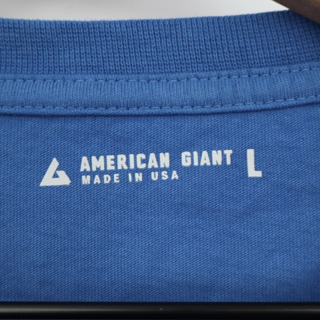 American Giant T-Shirt Mens Large Blue Cotton Front Pocket Long Sleeve Crew Neck
