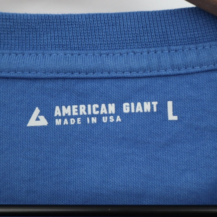 American Giant T-Shirt Mens Large Blue Cotton Front Pocket Long Sleeve Crew Neck