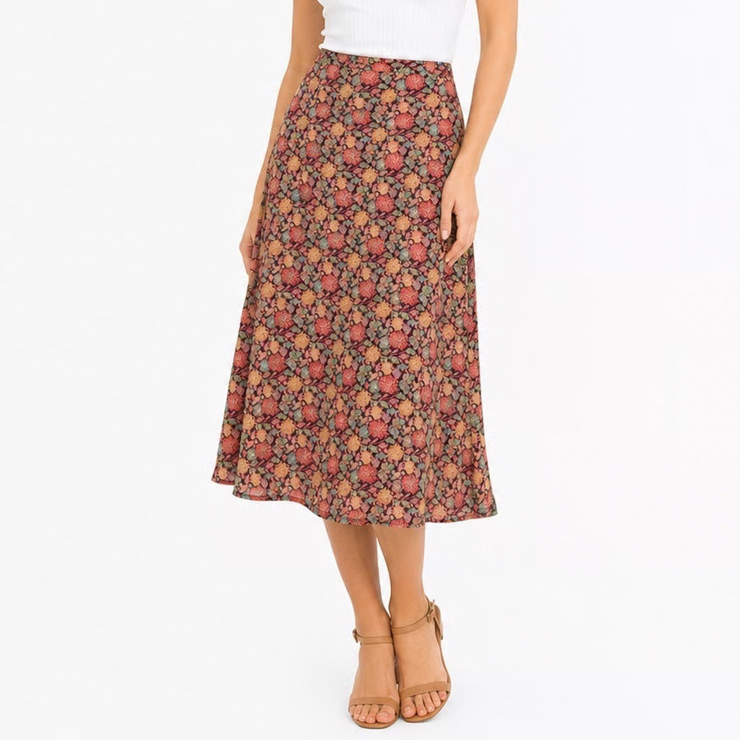 LuLaRoe Madison Skirt Womens XS Red Floral Chrysanthemum A-Line Midi Knit