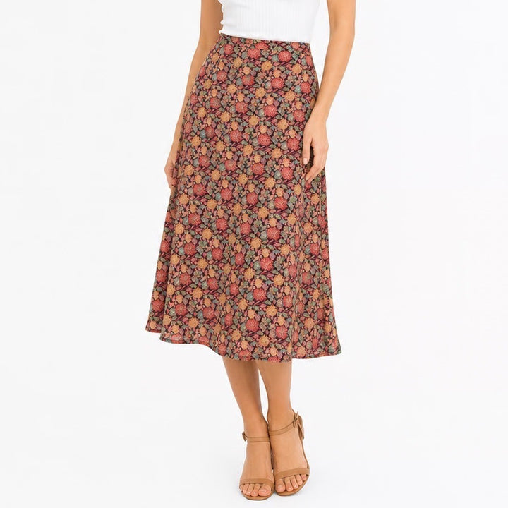 LuLaRoe Madison Skirt Womens XS Red Floral Chrysanthemum A-Line Midi Knit
