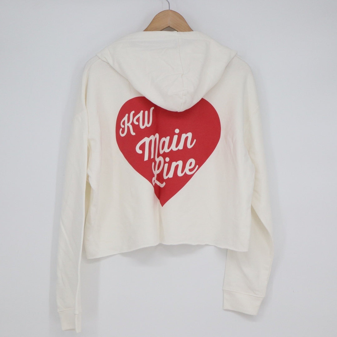 Lane Seven Cream White KW Main Line Heart Graphic Cropped Hoodie Large