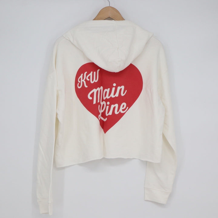 Lane Seven Cream White KW Main Line Heart Graphic Cropped Hoodie Large