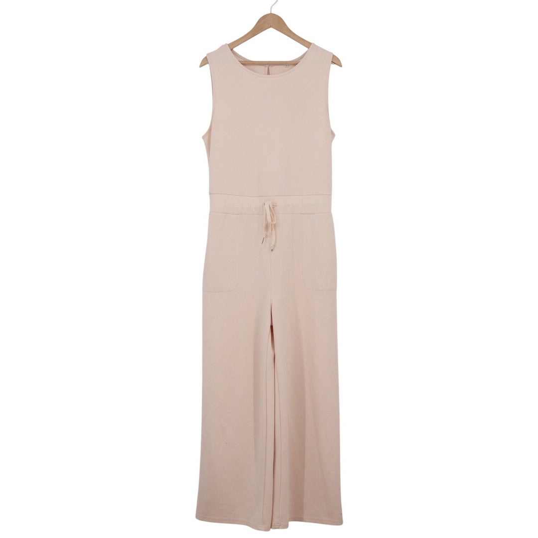 Peach Pink Sleeveless Wide Leg Jumpsuit Drawstring Waist L