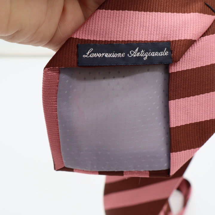 Lavorazione Artigianale Necktie Mens OS Striped Pink Brown Ribbed Excellent