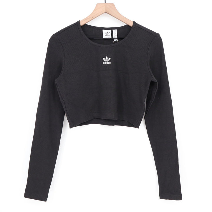 Adidas Originals Womens ESS CROP LS Black Ribbed Long Sleeve Crop Top L