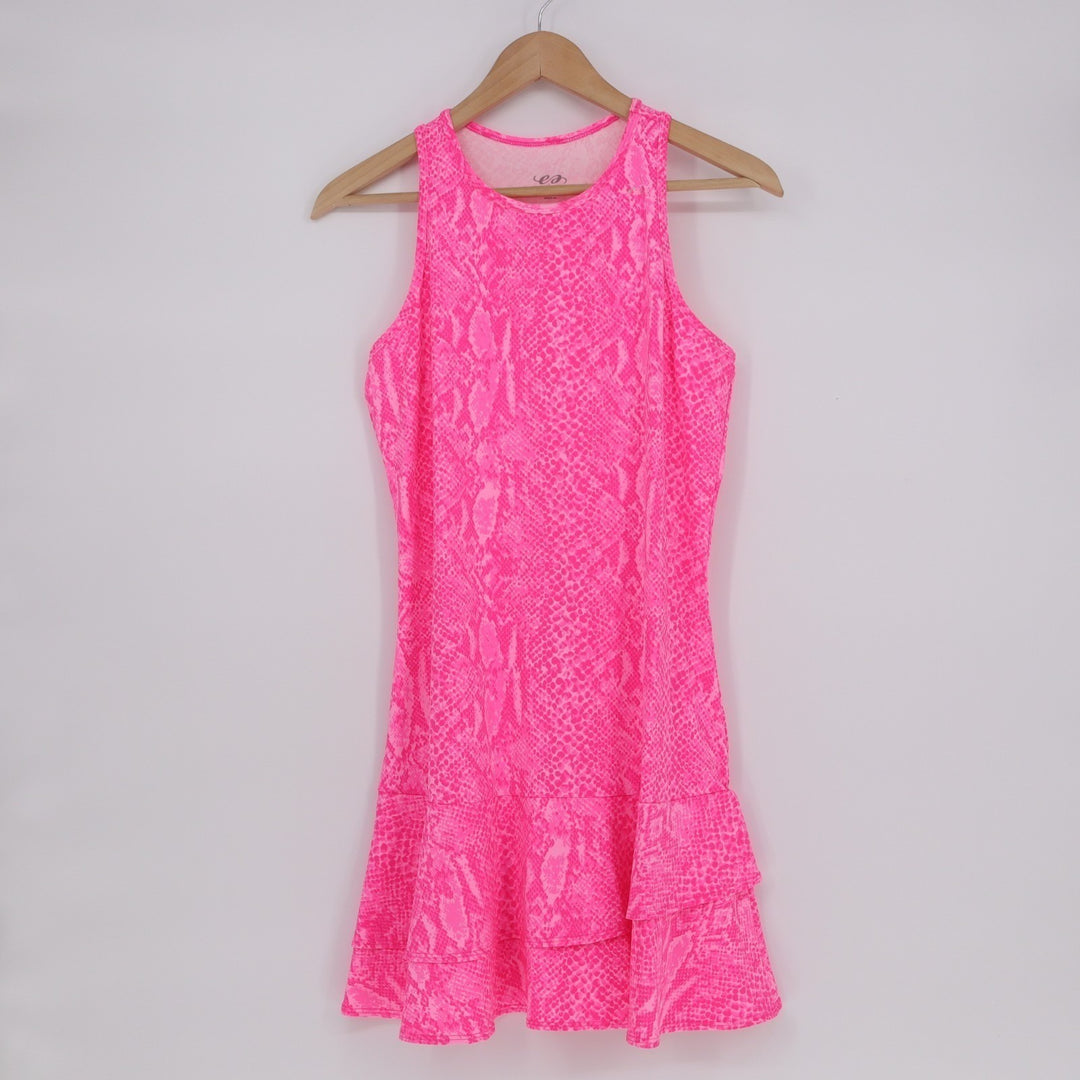 Ellabelle Tennis Mini Dress Womens Large Pink Snake Print Round Neck Sleeveless