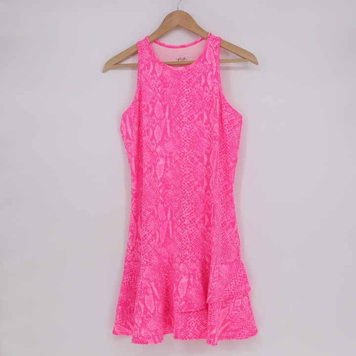 Ellabelle Tennis Mini Dress Womens Large Pink Snake Print Round Neck Sleeveless