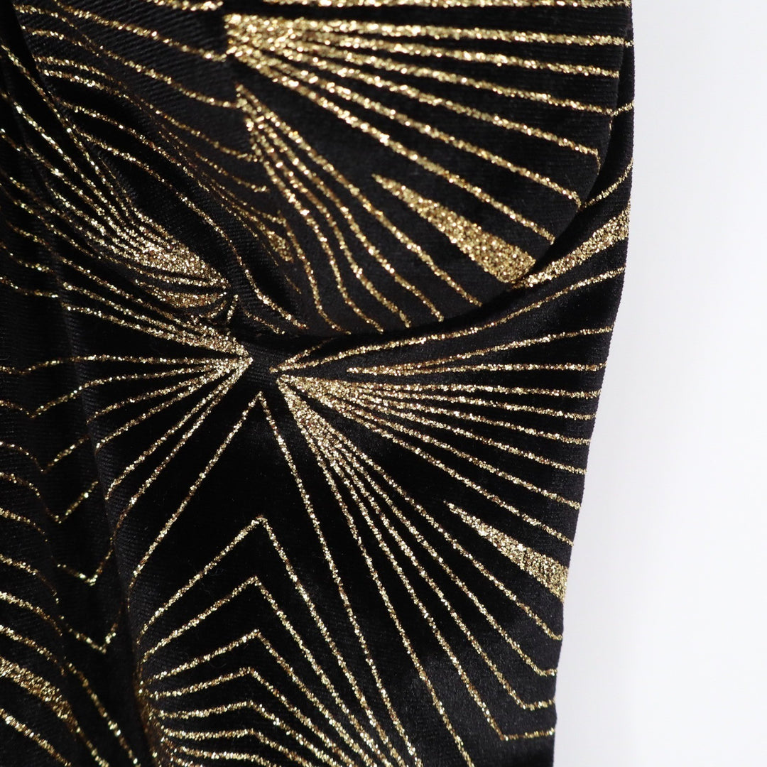 Codigo Black Gold Glitter Sunburst Multi Strap Bodycon Midi Dress Large