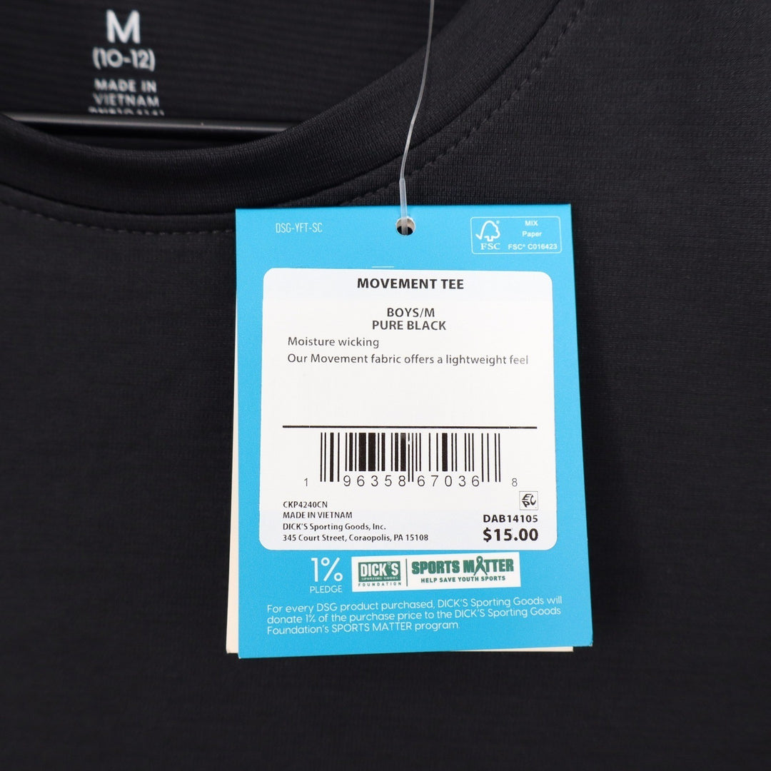 DSG Boys Movement Tee Black Short Sleeve Moisture Wicking Shirt Size M 10-12