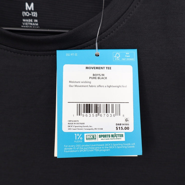 DSG Boys Movement Tee Black Short Sleeve Moisture Wicking Shirt Size M 10-12