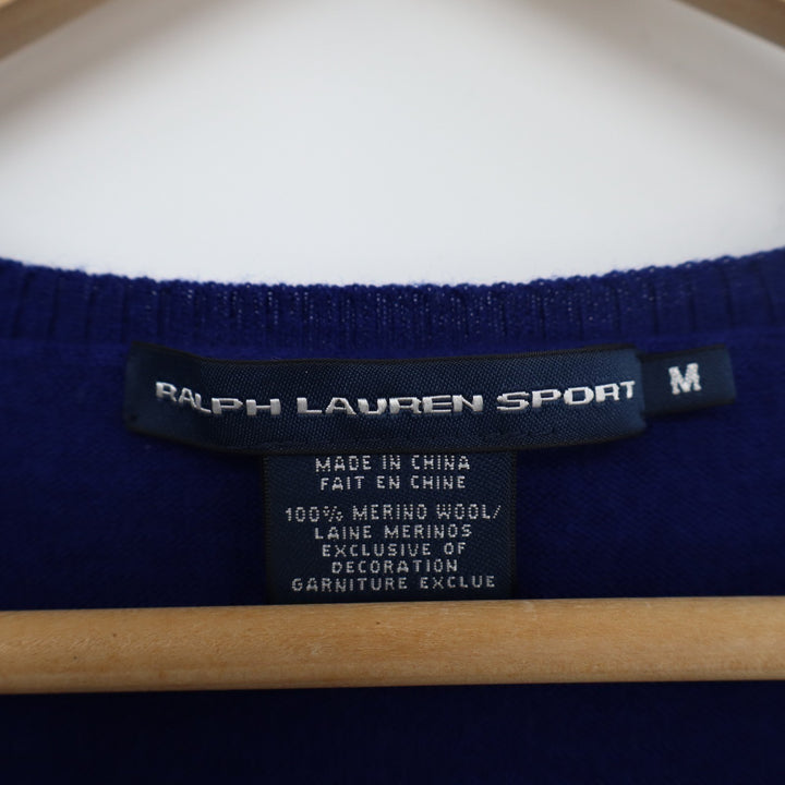 Ralph Lauren Sport Sweater Womens Medium Blue Tight Knit Merino Wool Scoop Neck
