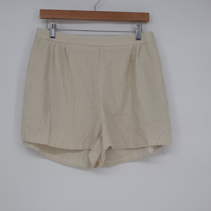 Tan White Striped Smocked Peplum Tube Top and Shorts Set XL