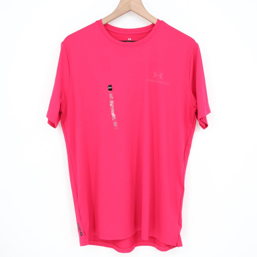 Under Armour Rush Mens Medium Pink Short Sleeve Loose Fit Athletic Tee