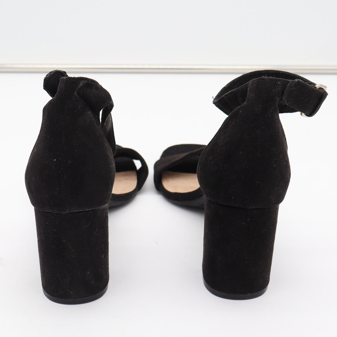Old Navy Suede Party Block Heel Sandals Blackjack Black Ankle Strap Womens 9