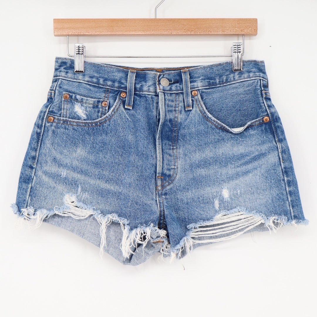 Levi's Shorts Womens 27 501 Original Premium Blue Distressed Cut Off Excellent