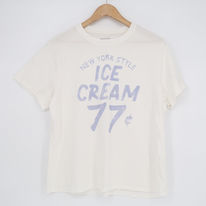 American Eagle New York Style Ice Cream 77c Graphic Tee Cream Purple Large